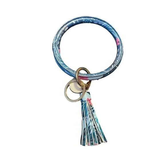FASHION WOMEN LARGE BRACELET TASSEL ROUND KEYCHAIN RING WRISTBAND - Picture 2 of 2